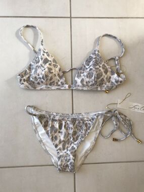 Luna Cara Swim Serengheti Animal Print Cheeky Triangle Bikini Set Boho Luxury